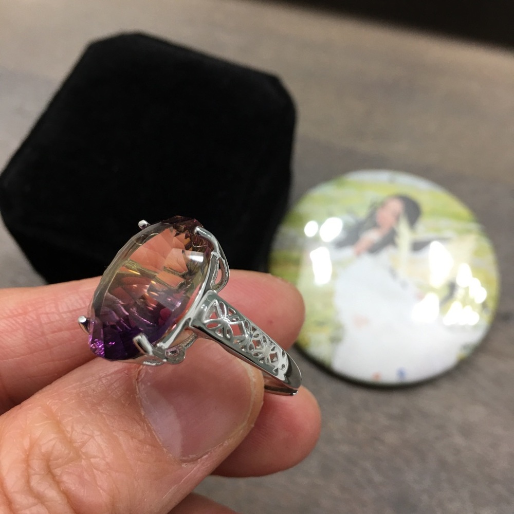 Certified 14.2 CT Ametrine Solid Silver Ring - Picture 2 of 16
